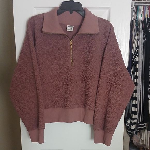 PINK Victoria's Secret Sweaters - PINK Victoria's Secret Mauve Sherpa Quarter-Zip Sweater
